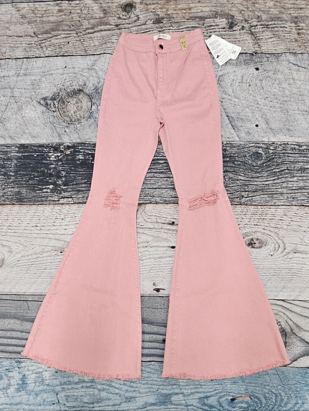 Vibrant M.i.U Bella Flare Jeans Pink Women's Size 5 Western Raw Hem Distressed